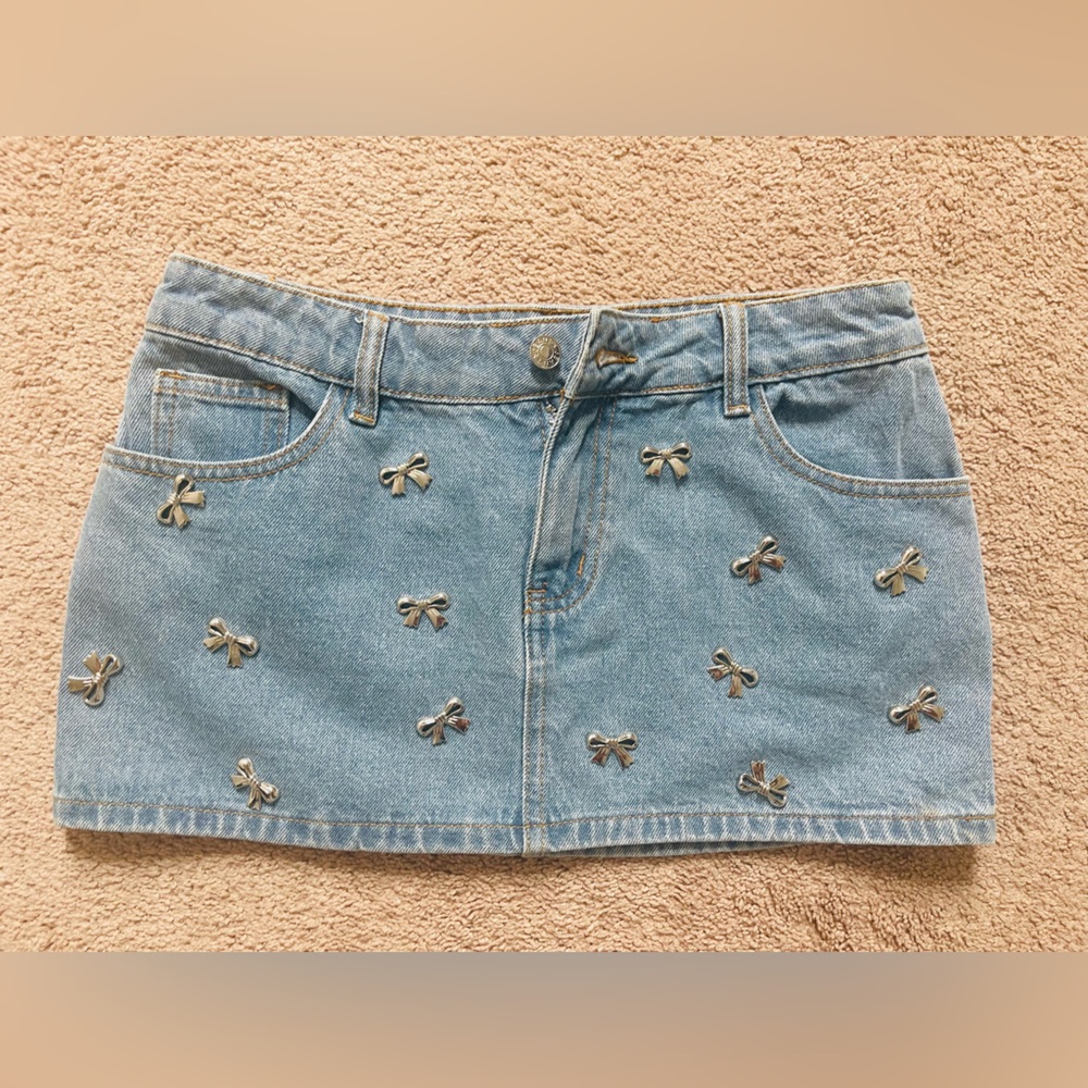 Edikted Blue Denim Skirt with Silver Accents